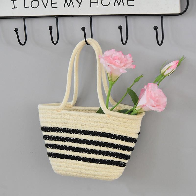 Handbag Striped Women s Bag Woven Casual All-matching Underarm Cross-body Small Mobile Phone Tote Upper mouth flattened 23x height 15x thickness 7