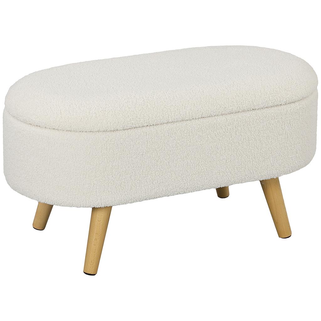 Storage Bench, Plush Padded Bed End with Lid and Wooden Legs, 82 x 41 x 45 cm, White