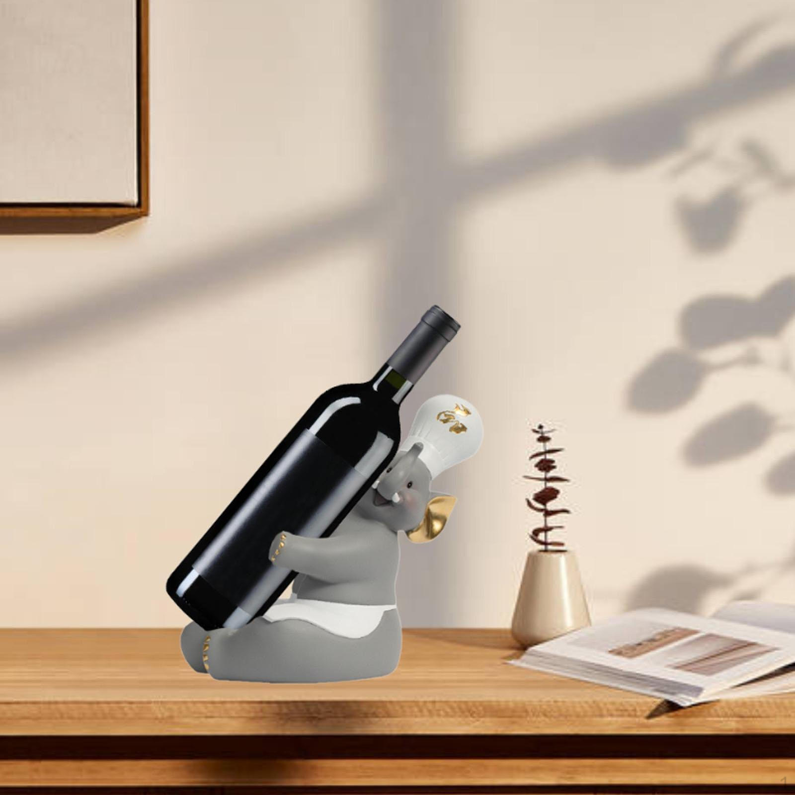 

Animal Statue Wine Bottle Holder Cute Shelf Creative Rack Table Display 12x21x18.5cm_Elephant