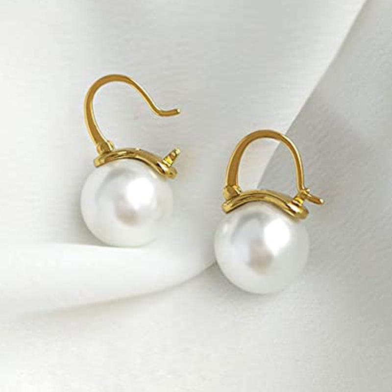 Large pearl pendant earrings, classic round pearl Huggie women's earrings, elegant wedding and daily jewelry gifts