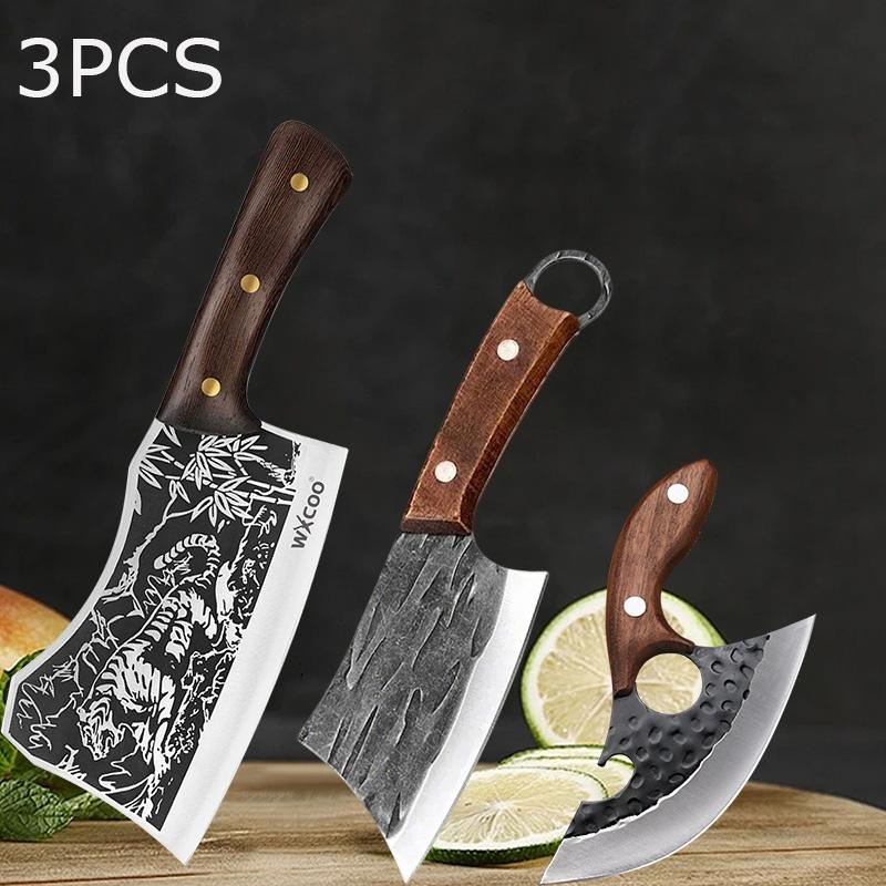WXCOO Forged Butcher Knife Kitchen Chef Knife Stainless Steel Utility Knife Multifunctioanl Wooden Handle Fruit Slicing Househol