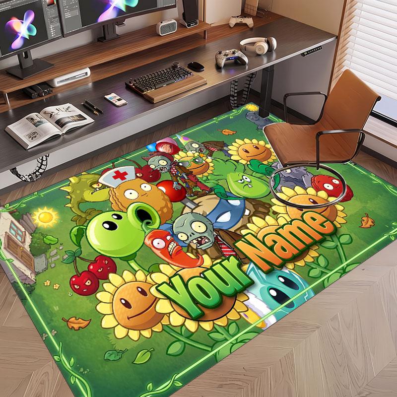 Tappeto in Cristallo Velluto con Testo Nome Personalizzato, Piante contro. Tappeto Decorativo Morbido Peluche Antiscivolo a Tema Zombie