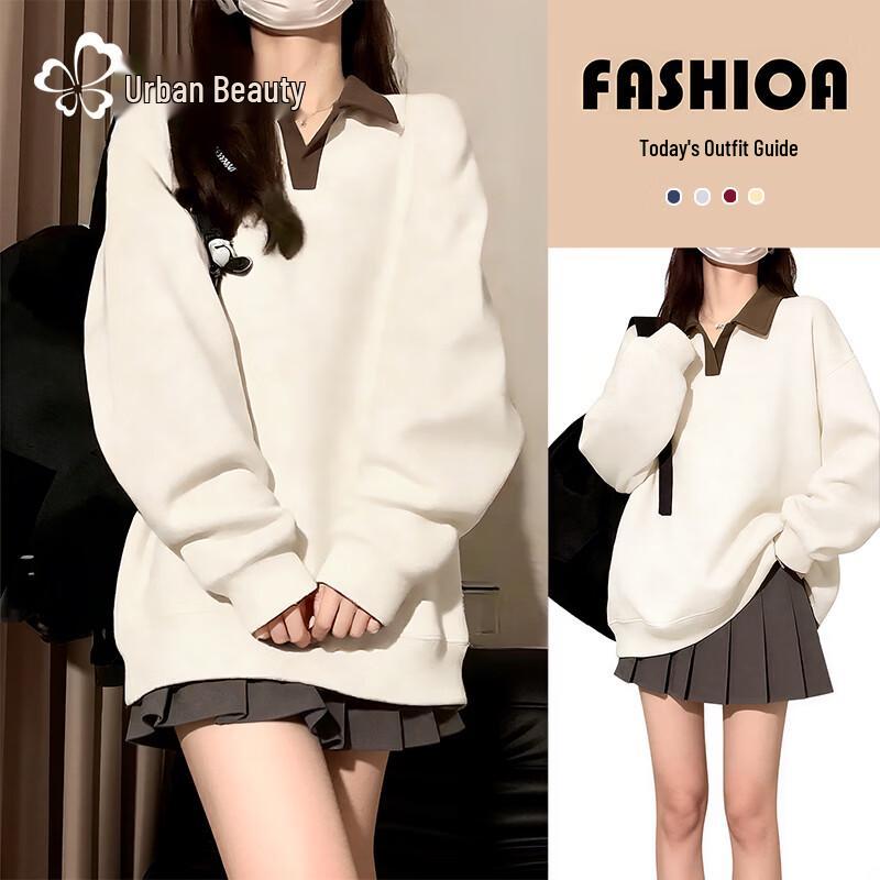 

Women s Loose Fit Long-Sleeve Polo Sweatshirt M