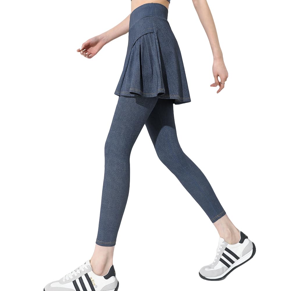 Yolky Yoga Pants with Layered Fitness Gym Women's Skirt, Culottes, Style, Joggers, Training, (JP, Alphabet, M, Blue)