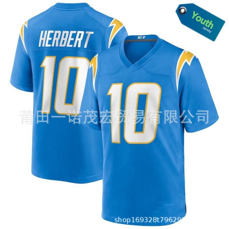 Youth Chargers 10 Herbert Embroidered Rugby Jersey Kids Sports Shirt
