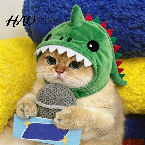 Functional Pet Grooming Accessory Cute Dinosaur Hat for Cats, Soft Plush Funny Cat Headwear Fashionable Apparel Daily Dressing with Shark Design,