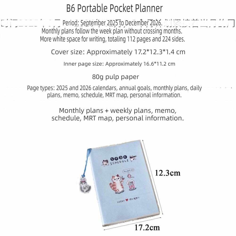 Cartoon Cute Kitten Illustration 2026 Planner with Calendar To Do List Agenda Book B6 Notebook School Office