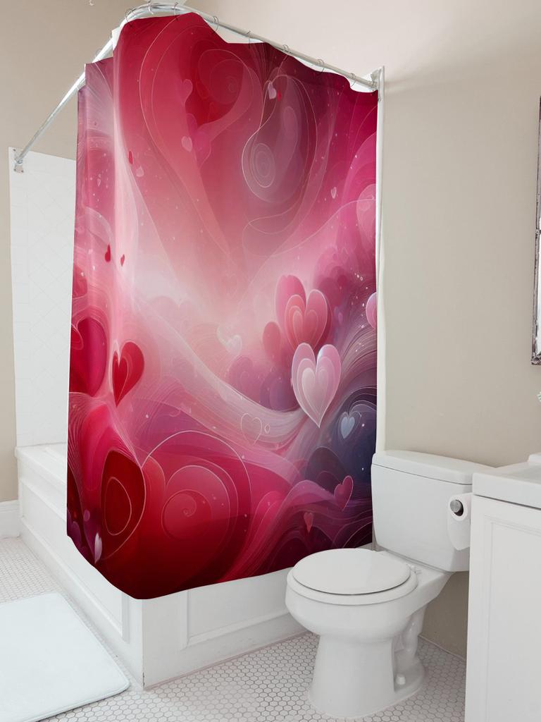 Romantic Red Heart Swirls Shower Curtain For Bathroom Decoration