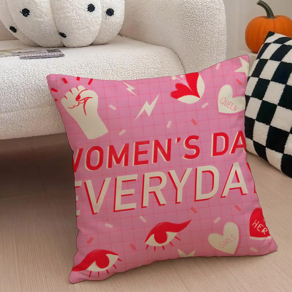 Celebratory Empowering Womens Day Cushion Cover Throw Pillow Cover Hidden Button Durable Polyester Chair Cushion