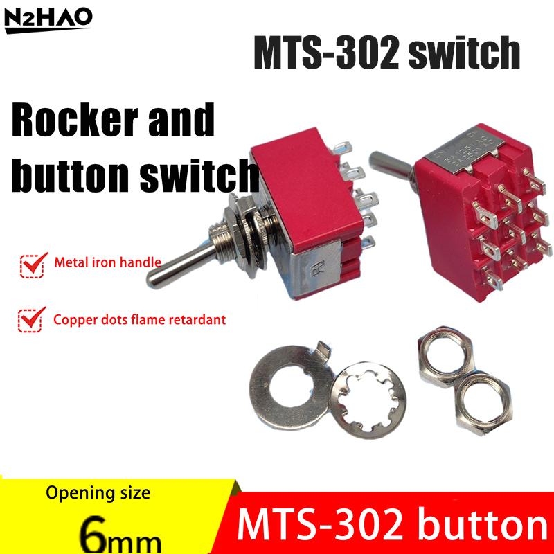MTS-302 Schalter 9-Pin Kippschalter Rot 2/3 Position ON-ON DPDT Mini-Kippschalter 5A/125V-2A/250V AC MTS-402 Druckschalter