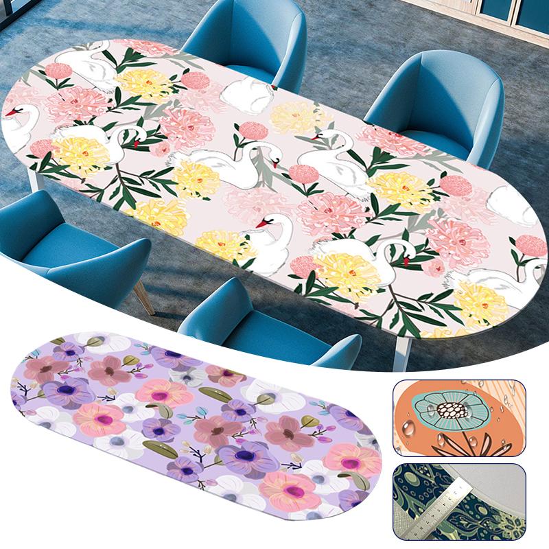 Oval Tablecloth Table Cover Waterproof Oil-Proof Elastic Kitchen Dining Room Wedding Party Table Cover Outdoor Picnic Camp Decor