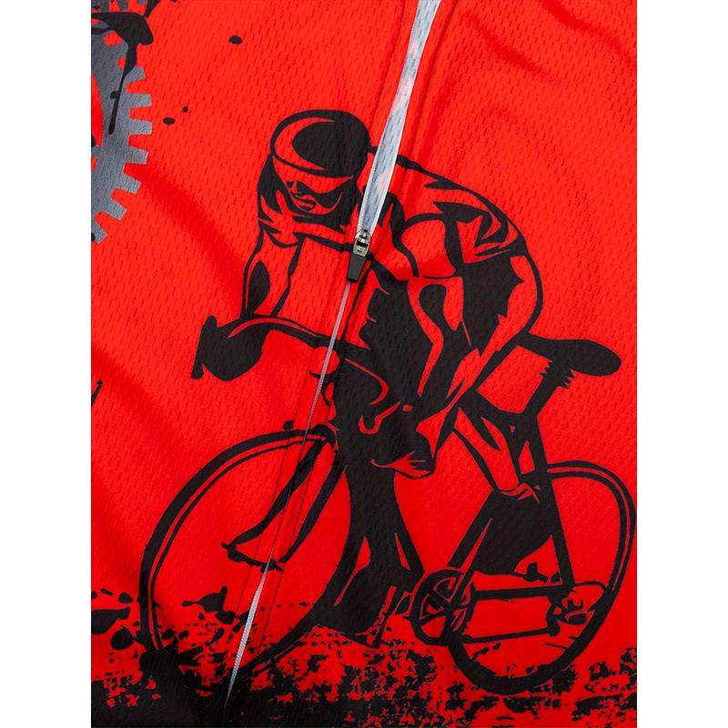 Anime Bicycler Digital Print Men's Cycling Jersey, Stretch Casual Men's Zip Up Breathable Short Sleeve MTB Jacket For Outdoor Sports