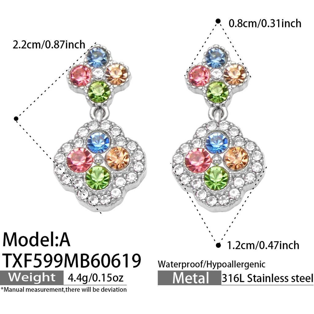 SSeeSY Custom Design Jewelry Stainless Steel 18K Gold Plated Clover Stud Earrings Necklace Set for Engagement Party with Zircon