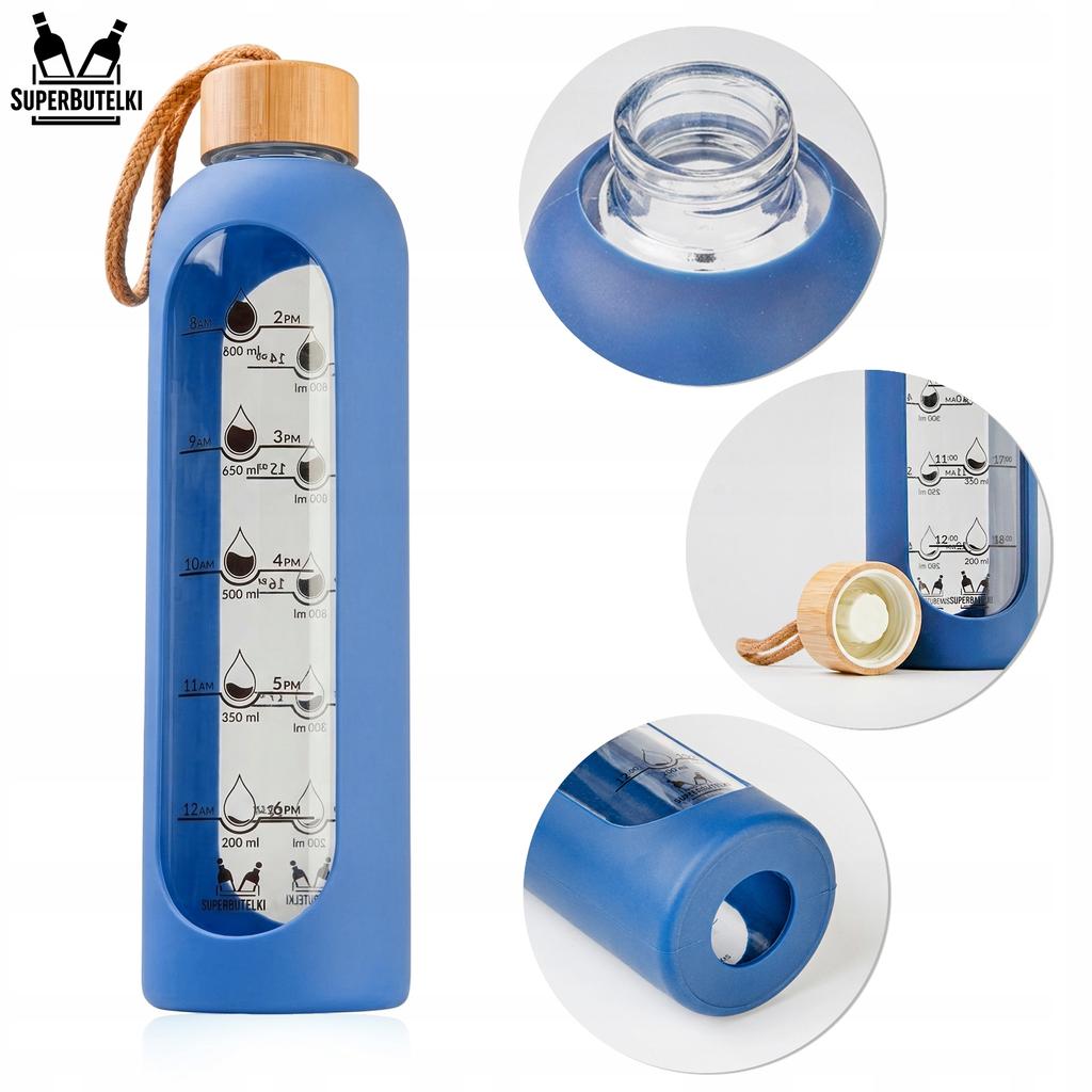 Bottiglia d'Acqua in Vetro da 1000 ml con Custodia in Silicone (blu)
