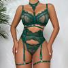 High-end quality explosive sexy underwear eyelash lace glue bone garter belt 8-color body sculpting five-piece set
