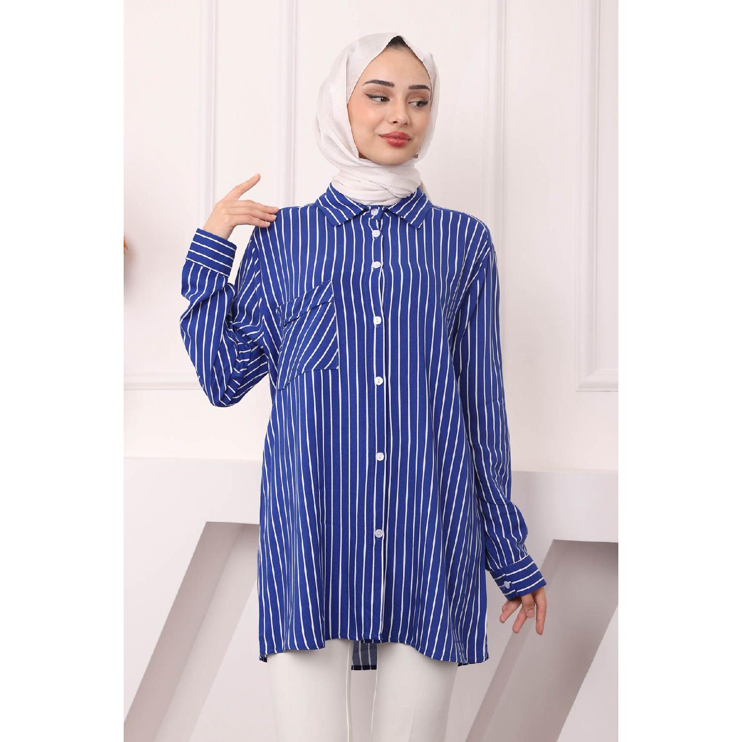 

Saks Blue Striped Single Pocket Shirt 40 белый