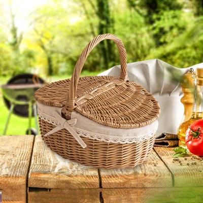 Wicker Picnic Basket with Lid and Handle Sturdy Woven Body with Washable Lining for Easter,Mother's Day,Outdoor Camping