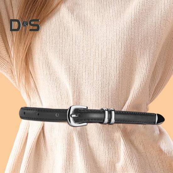 Women Thin Belt Multi Holes Adjustable Length Faux Leather Waistband Solid Color Dresses Shirt Belt Clothing Accessory