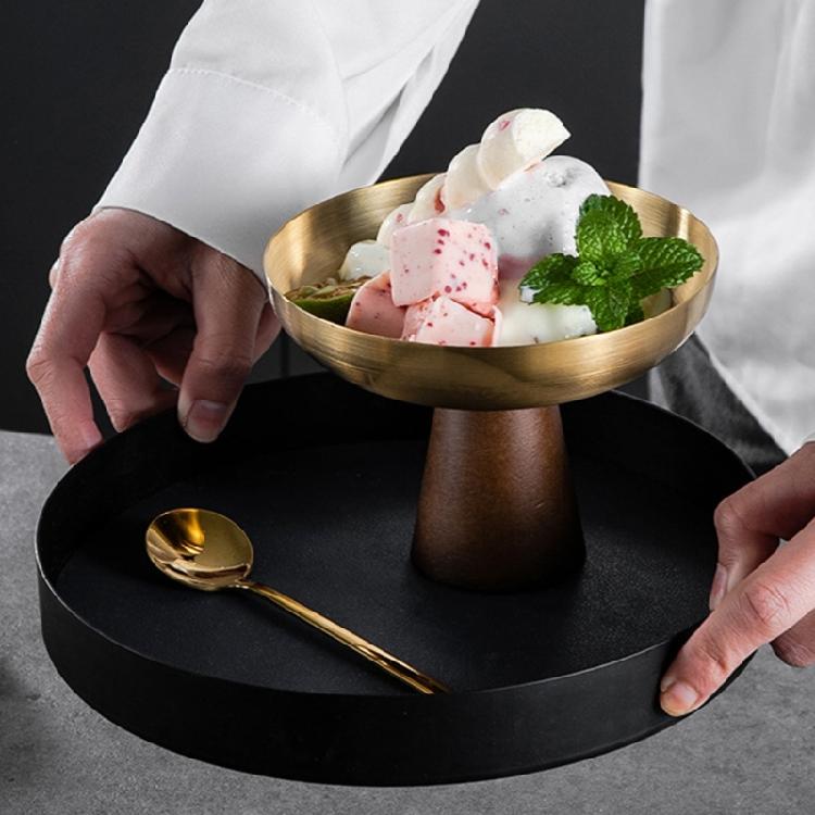 Wood Base And Stainless Steel Dessert Holder Elegant Serving Cup For Ice Cream Fruit Salad And Snacks