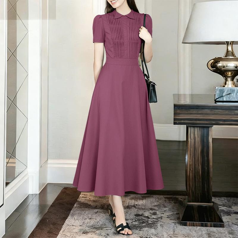 ZANZEA Women Summer Turn Down Collar Short Sleeve Elegant Casual Dress