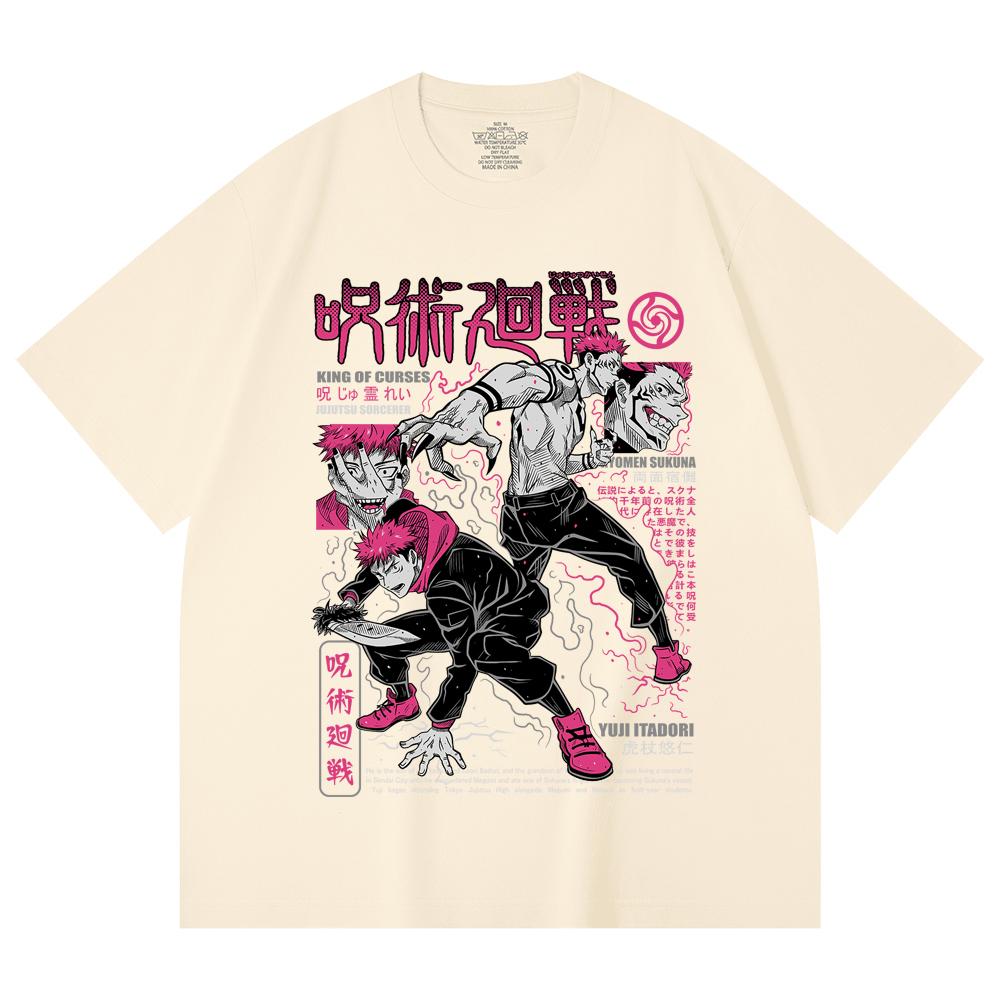 

230 Gsm 100% Cotton Jujutsu Kaisen V34 Yuji Sukuna Print Unisex Heavy Cotton T Shirt XS абрикосовый