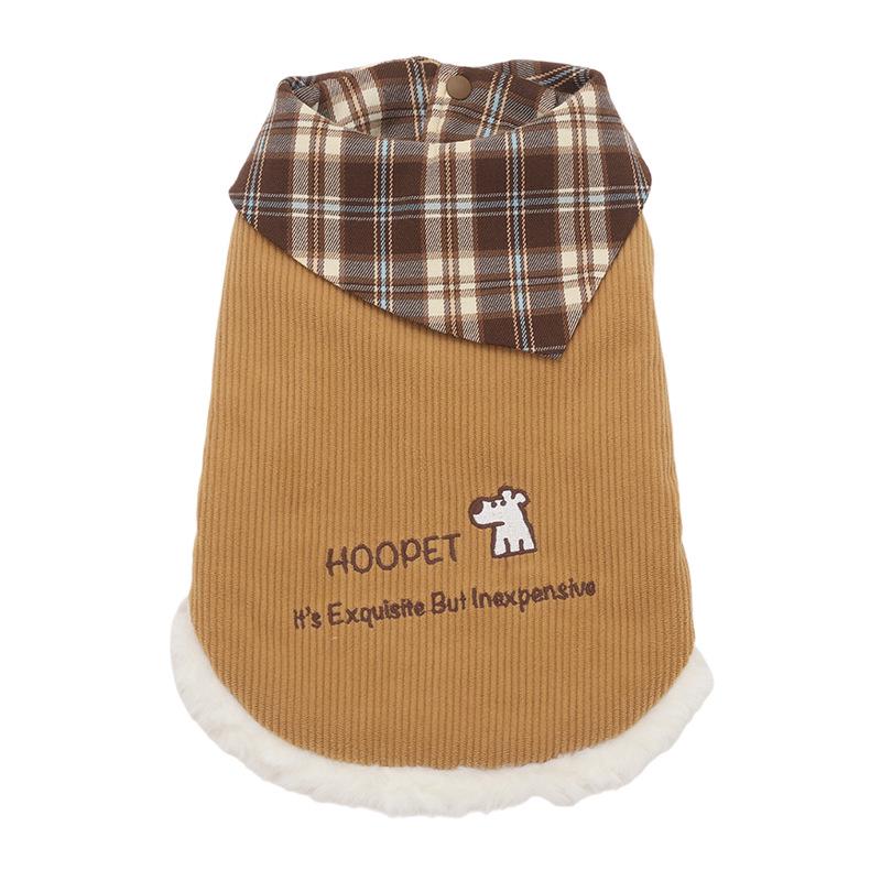 Hoopet Pet Corduroy Plaid Vest for Cats and Puppies - Warm, Sleeveless Autumn/Winter Wear