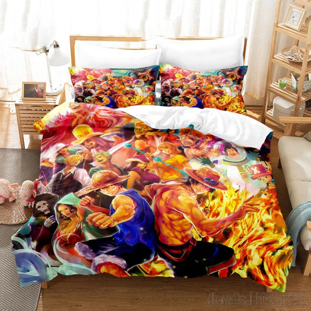 One Piece Anime Bedding Set Juvenile Monkey D.Luffy Odyssey Duvet Cover Set Design Bedding Set King Size Bed Comforters