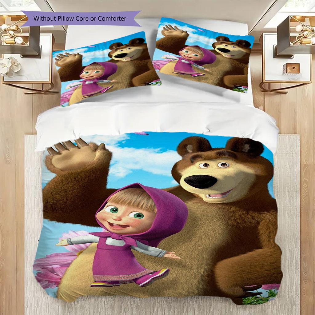 Russian comedy animation Masha and the Bear Comfortable Duvet Cover and Pillowcases (1 duvet cover + 2 pillowcases, duvet insert not included) T4