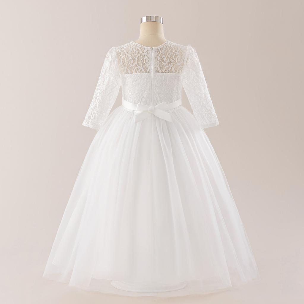 Flower Girl Princess Dress For Weddings Summer Kid Formal Bow Long Gown For School Evening Party Children New Year Cloth D0033S