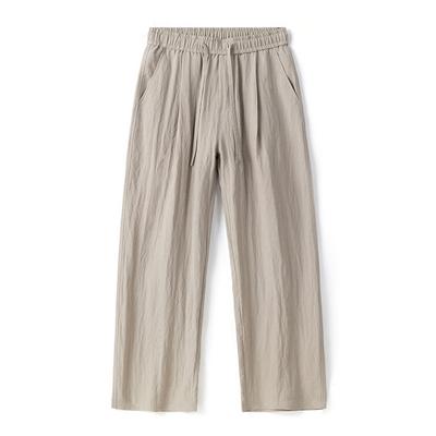 Thin Ice Silk Linen Straight Casual Pants Men's Simple Commuter Wide-leg Pants