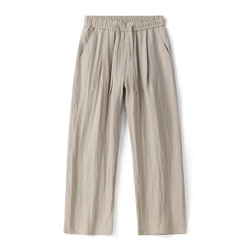

Тонкие брюки прямого кроя из ледяного шелка и льна, мужские простые повседневные брюки для работы, широкие брюки S