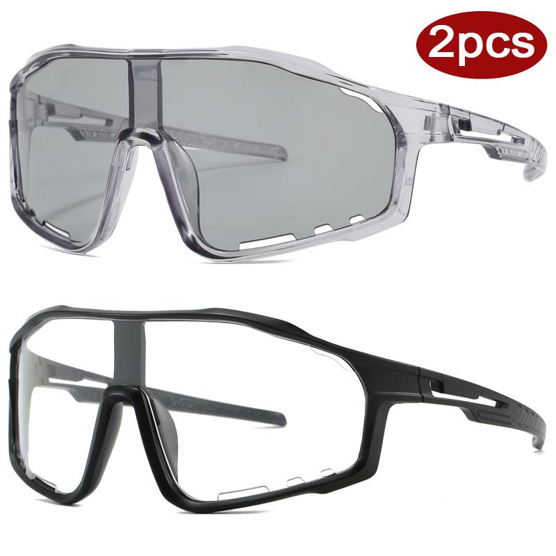 2pcs UV400 Protective Glasses for Cycling Outdoor Sports One-piece Sun Glasses Road Bike Climbing Eyewear Windproof