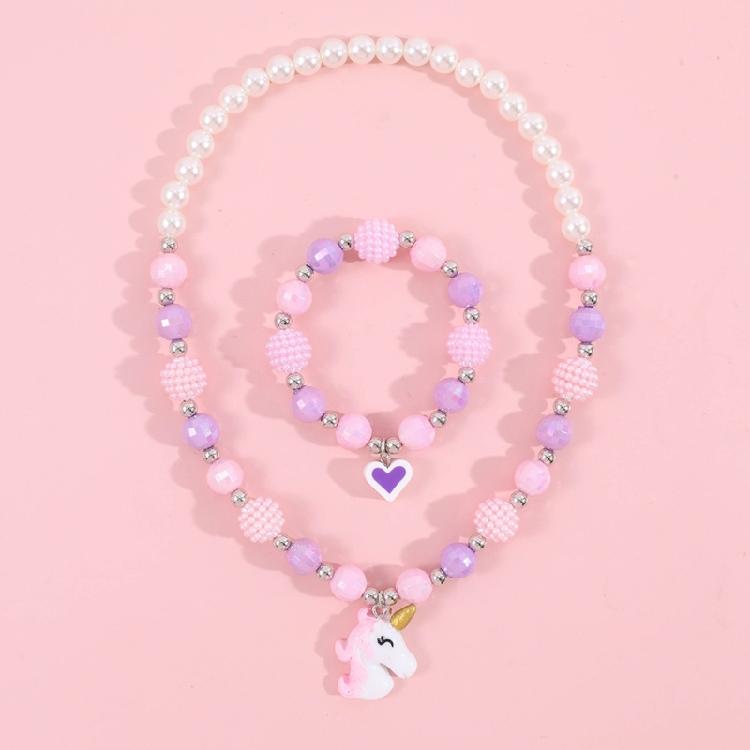 2Pcs Fashion Simple Colorful Beaded Short Necklace Bracelet Female Jewelry