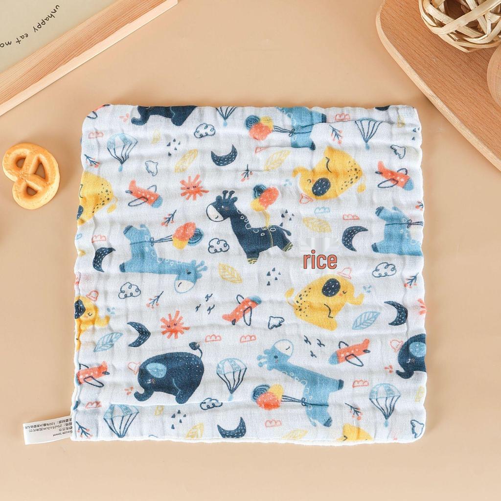 Class A Pure Cotton Crinkle Bib: Six-Layer Cartoon Print Square Handkerchief
