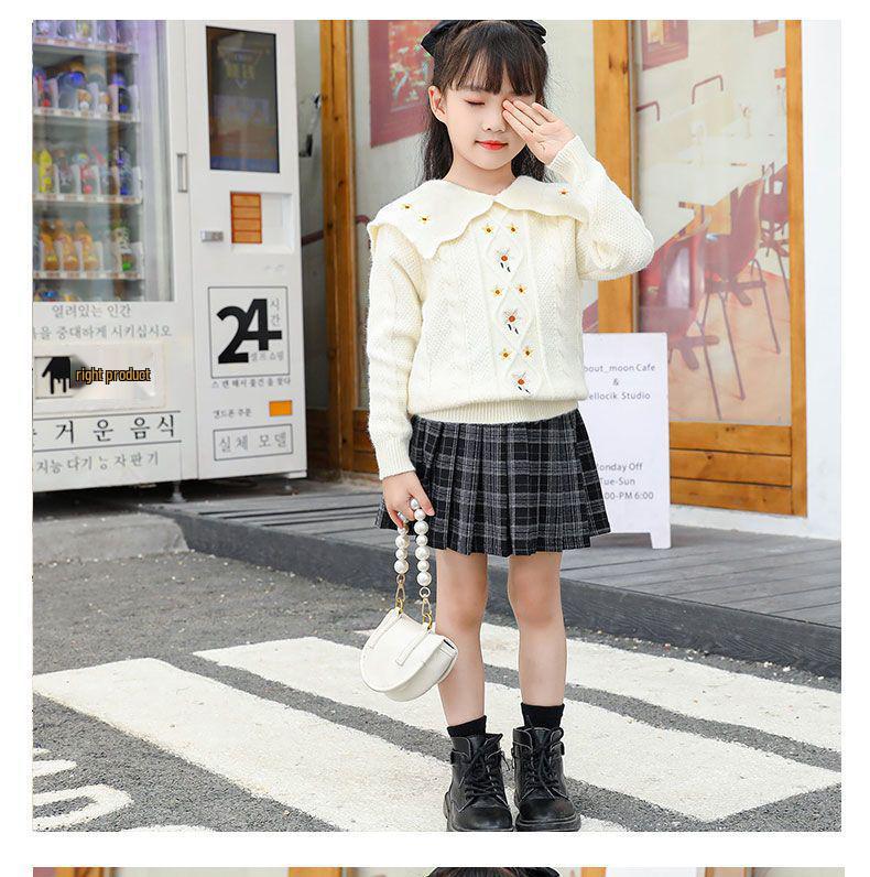 Gonna a pieghe scozzese in stile coreano da bambina per autunno/inverno
