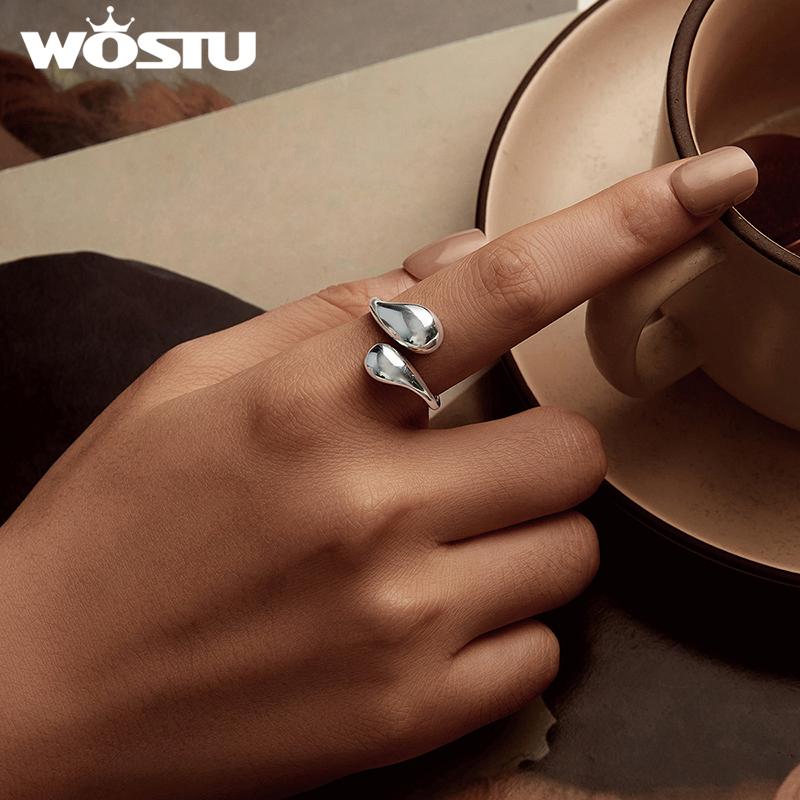 WOSTU Minimalist 925 Sterling Silver Water Drop Statement Rings for Women Engagement Jewelry Party Accessories Birthday Gift