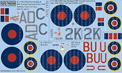 Platz KW172134 Royal Air Force Squadron Decal Set 1/72 B-17Mk.III 214-220-251