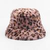 Winter Hat for Women's Fashionable Leopard Print Plush Fisherman Hat Versatile Cold Proof and Warm Basin Hat Showing Face Small Bucket Hat