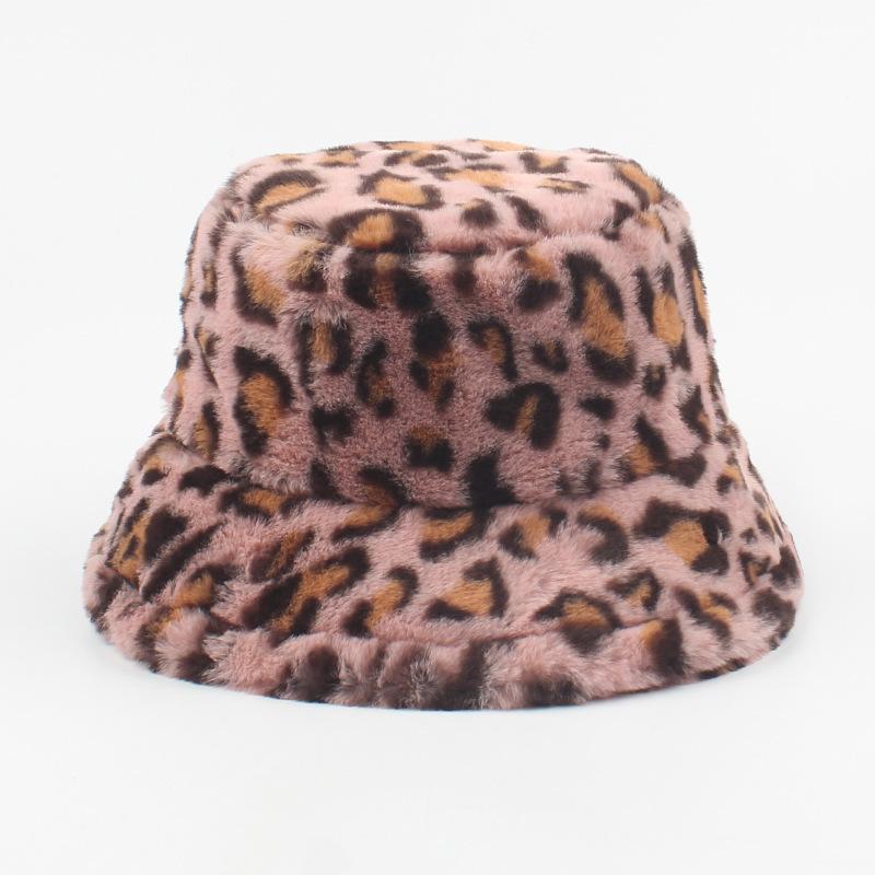 Winter Hat for Women's Fashionable Leopard Print Plush Fisherman Hat Versatile Cold Proof and Warm Basin Hat Showing Face Small Bucket Hat