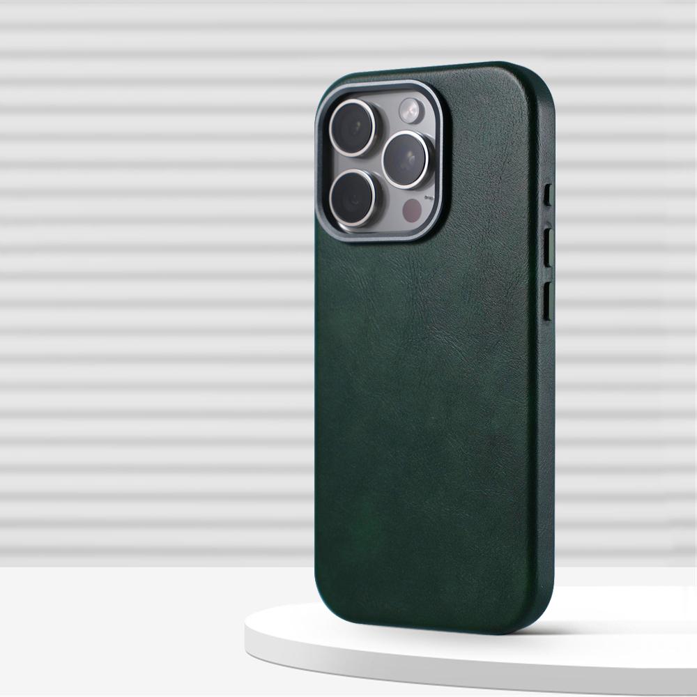 Luxury Business Retro Leather Magnetic Case For 17 Pro Max 16 Plus 15 14 13 MagSafe Alloy Lens Wireless Charging Cover