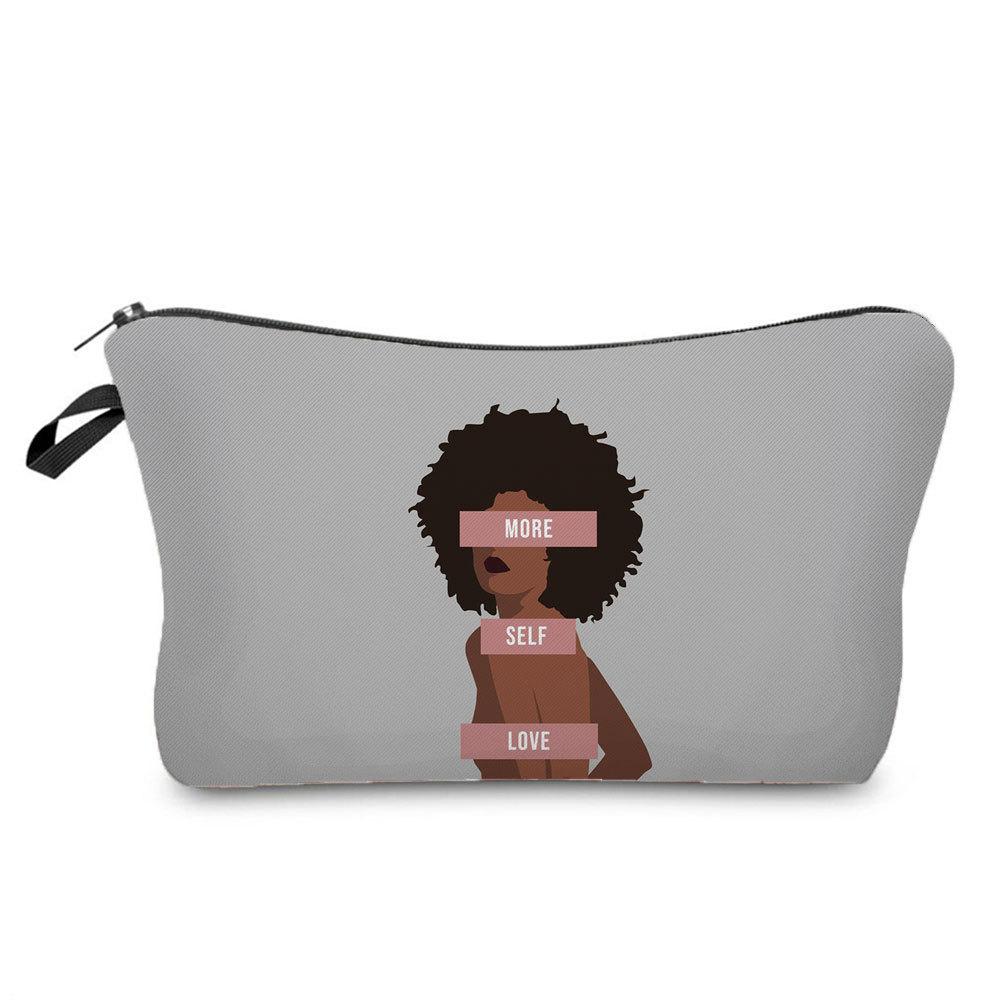 Women Black Girl Print Cosmetic Bag Toiletries Organize Travel Storage Case 6397