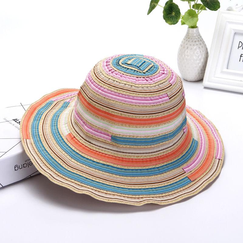Chapéu de Sol para Senhoras Verão Versátil Casual Chapéu de Praia Borda Grande Chapéu de Sol Proteção Solar Lona 56-58cm beige