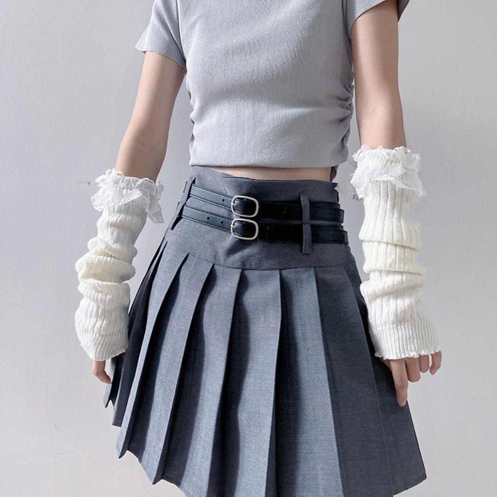 Lace Bow Knitted Gloves Solid Color Fingerless Gloves Kawaii Arm Warmers  Girls