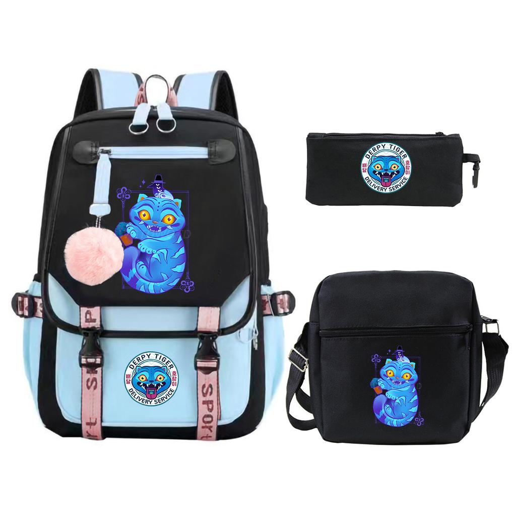 Animation Cartoon Peripheral Primary And Secondary School Students Schoolbag Multi-Functional Large-Capacity Leisure Backpack Three-Piece Set