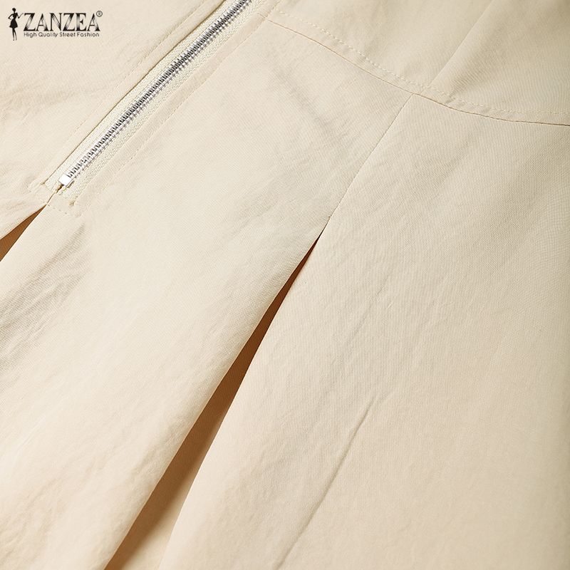 ZANZEA Vestido Largo Casual de Línea A con Manga Larga y Cuello Redondo para Mujer con Cremallera