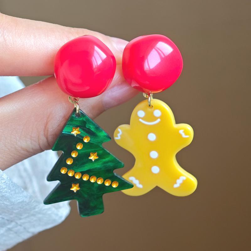 Asymmetrische Lebkuchenmann Weihnachtsbaum Ohrstecker - Damen Herbst/Winter Neuer Trend