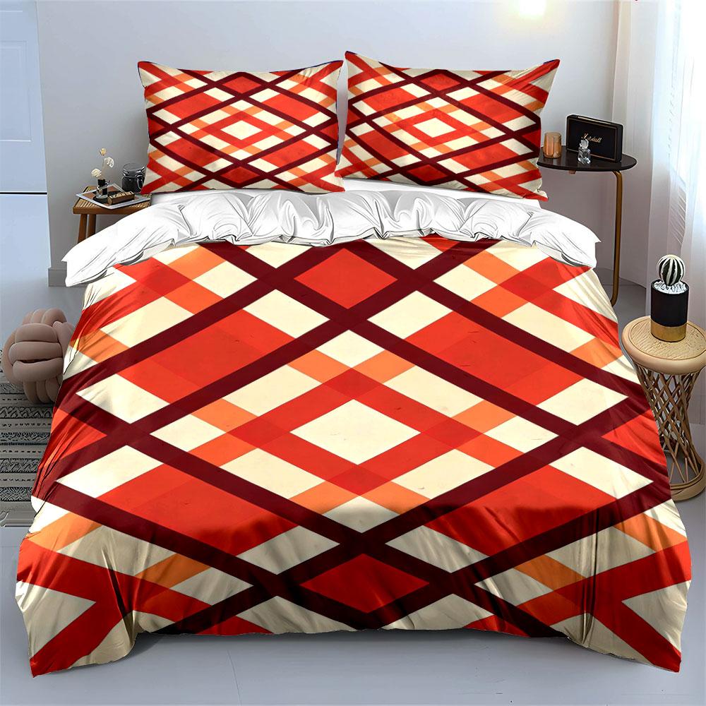 Red and orange plaid. Bedding sets Duvet cover sets Duvet covers Pillowcases(1 * Duvet Cover 2 * Pillowcases, without duvet insert)