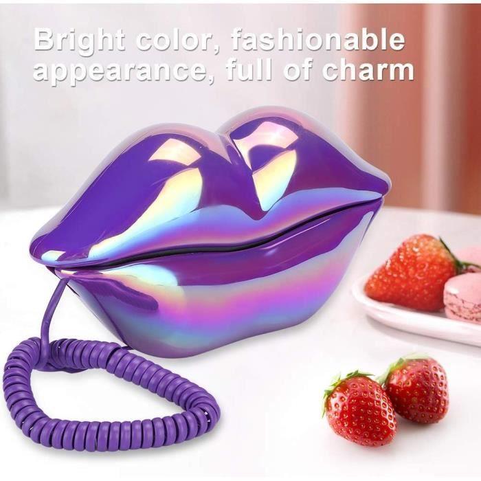 Téléphone Fixe - BEWINNER - Lèvres Violettes - Design Créatif - Son Clair - Matériau Durable