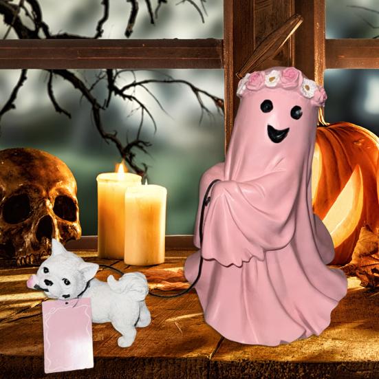 Ghost Dog Statue Halloween Spooky Resin Figurine Ghost Walking Dog Sculpture Garden