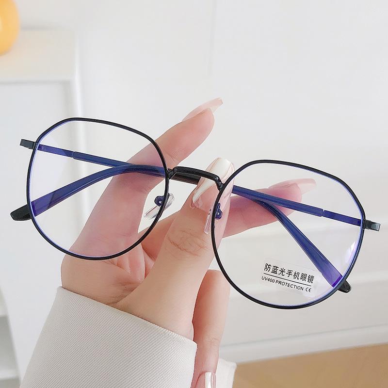 Anti-Blue Flat Glasses Women'S Literary Retro Metal Glasses Large Frame Men'S Glasses Frame